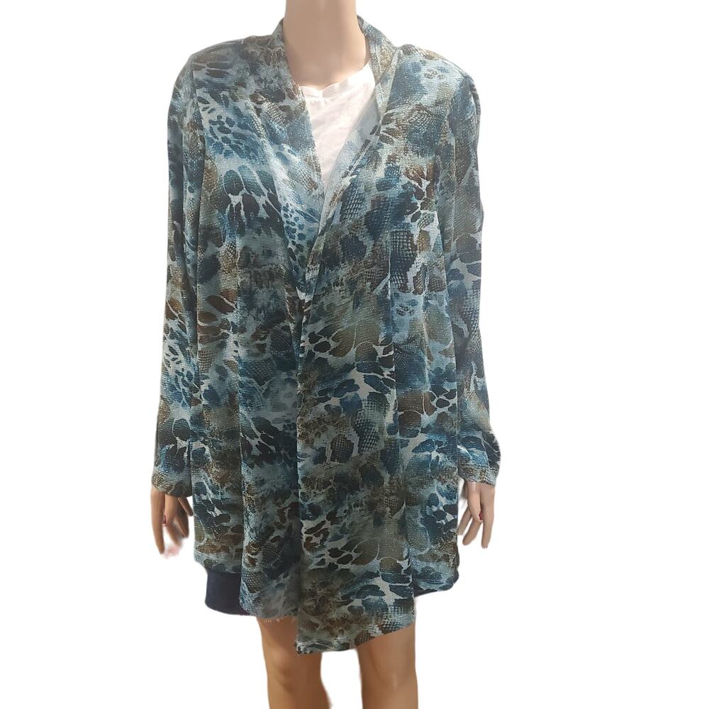 Added Dimensions for Catherines 3X 26/28 Cardigan Open Abstract Animal Print